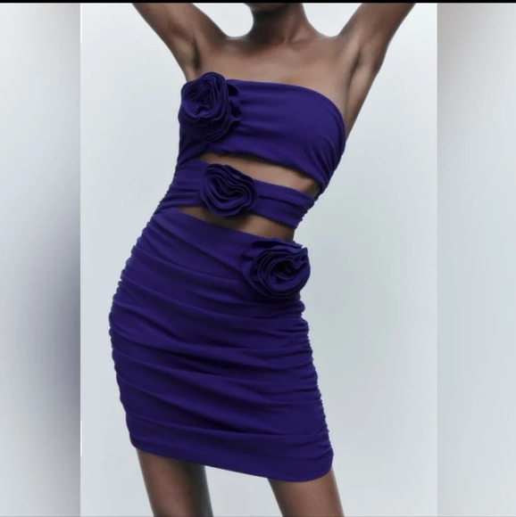 Zara Floral Cut Out Dress NWT - Picture 4 of 8